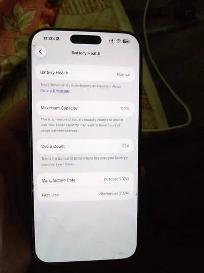 Iphone 16 pro max one hand used pta approved
