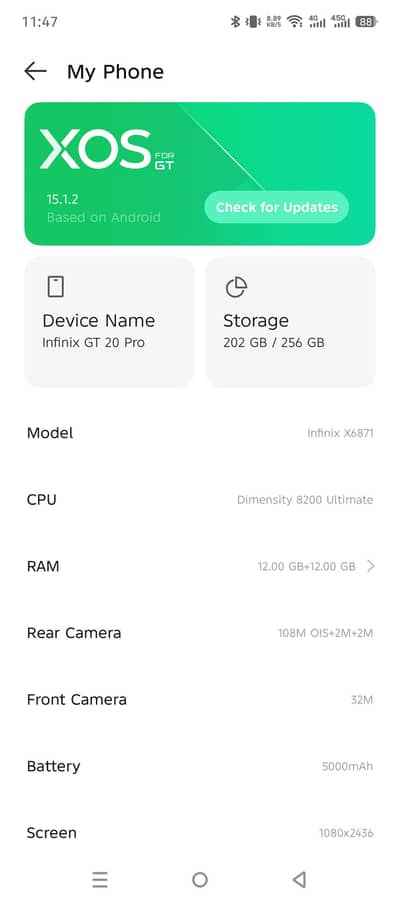 infinix gt 20 pro 12+12 gb ram with daba and charge full ok