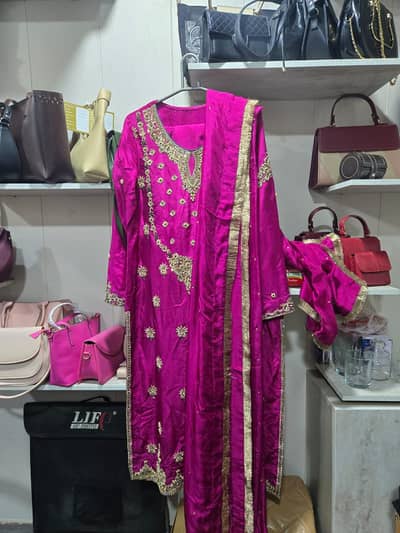 Luxury Magenta Embroidered 3-Piece Suit – Brand New