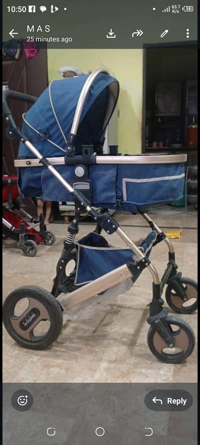 Baby Pram Imported Blue Colour Neat And Clean