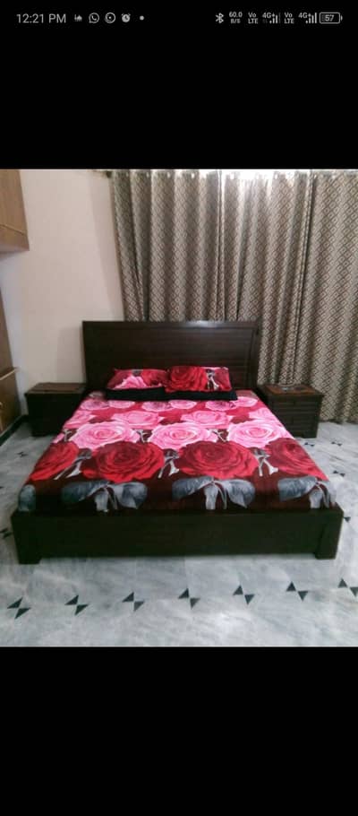 double bed with mattress , 2 side tables