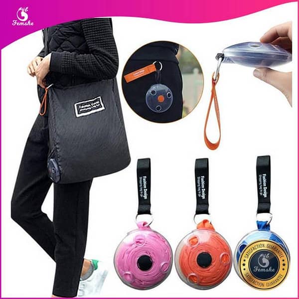 Roll-Up Portable Shopping Storage Bag — Fashion Mini Reusable Bag with Folding Round Case (Multicolor)