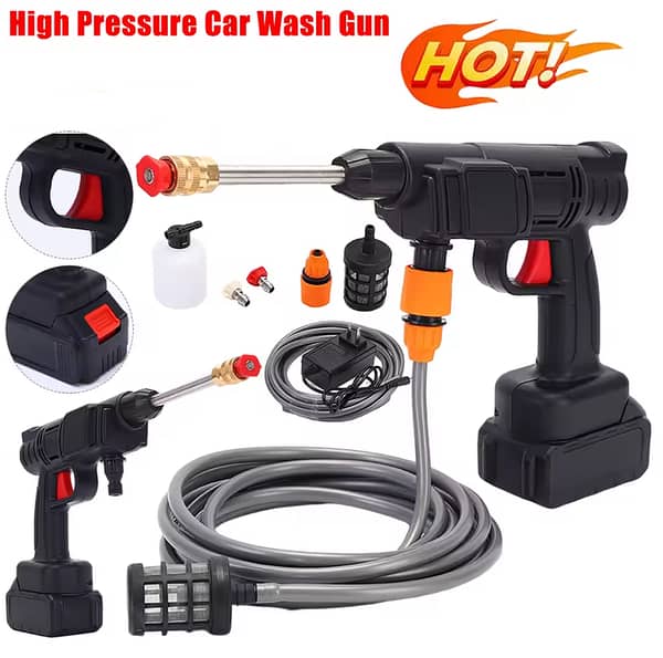 Pressure Washer Rechargeable 48V Car Washer Pump and Spray Gun — 30 Bar Portable Electric Power Washer for Car, Fence, Wall, and Floor Cleaning
