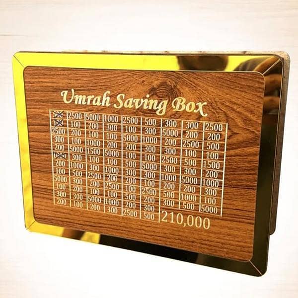 Umrah Saving Box - Wooden Islamic Money Saving Box - 280 Days Hajj & Umrah Savings Box Plan