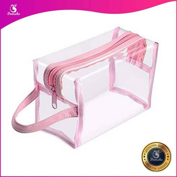 Pink Soft Glitter Cosmetic Bag for Girls – Translucent Makeup Pouch