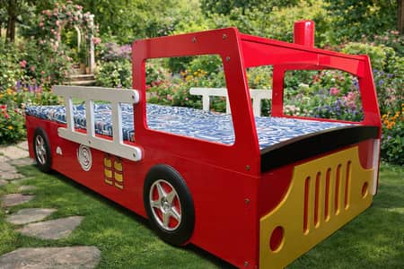 Fire truck themed wooden bed with moaltyfoam mattress