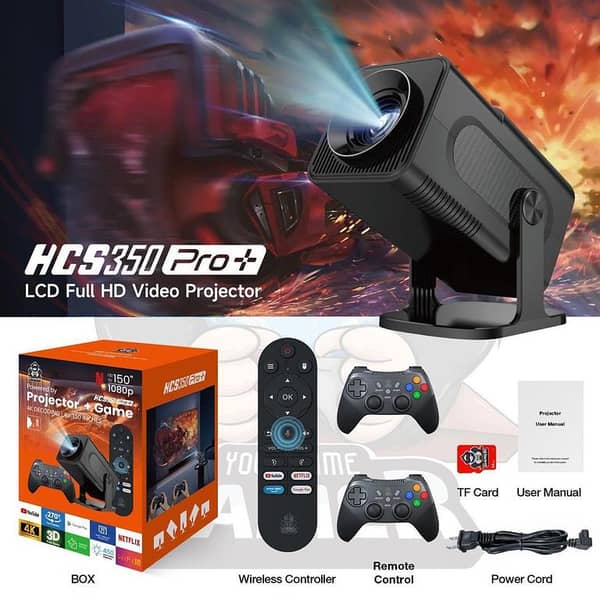 HCS 350 Pro+ 4K Android Game Projector with Wireless Gamepad