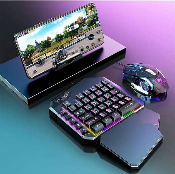 5-in-1 Mobile Gaming Combo Pack for FPS (PUBG) on iOS and Android with One-Hand Keyboard Mouse Converter Bracket