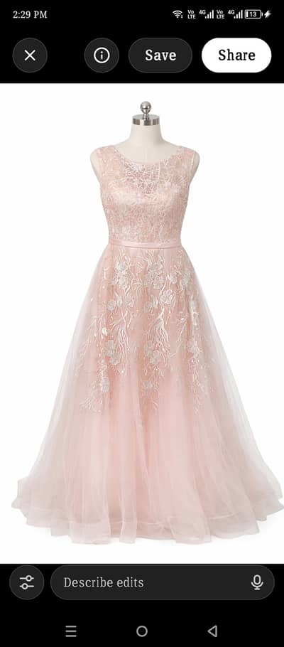 Pink Party Wear Maxi Frock (Embroidered + Pearls)