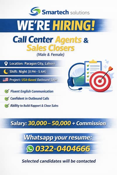 Call Center Agents & Sales Closers (Male & Female)