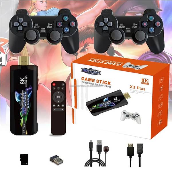 X3 Plus Tv Box Game Stick USB 2.0 Dual System Game Stick Retro Video Games Console with Wireless Controller 32GB TV Sticks 30,000+ Games For PSP gift