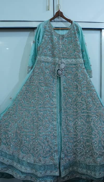 Ice Blue Bridal Maxi Dress with Heavy Embroidery – Formal Collection