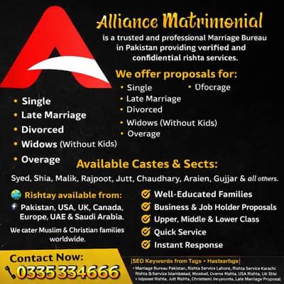 Rishta Service for Single, Divorced & Widows – All Castes