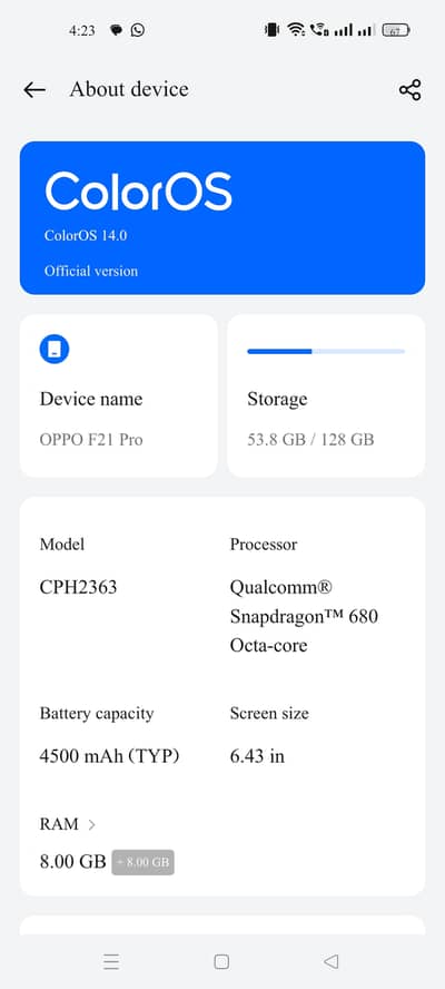 OPPO F21 Pro with Box charger