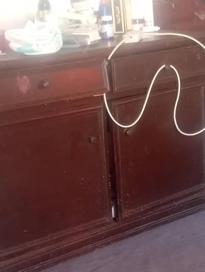 wooden bed set with dressing table and side table