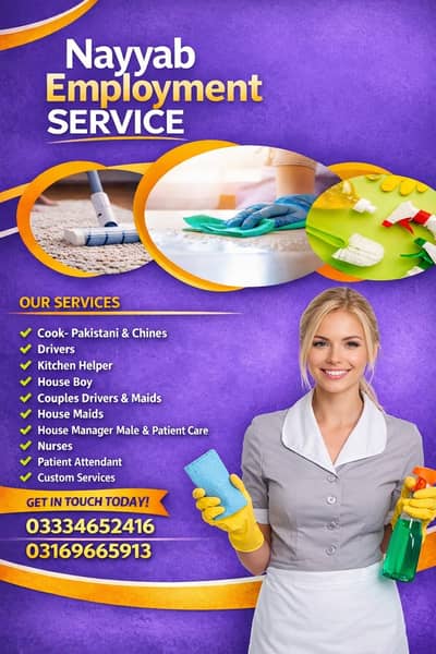 Nurse , Care Taker ,Baby sitter ,Patient attendant , Maids , Drivers