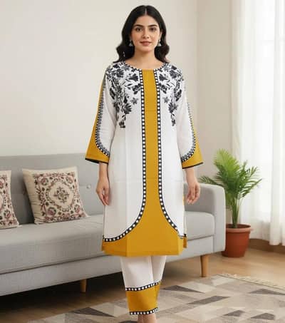 2 pcs women's stitched Grip Silk Printed shirt and trouser