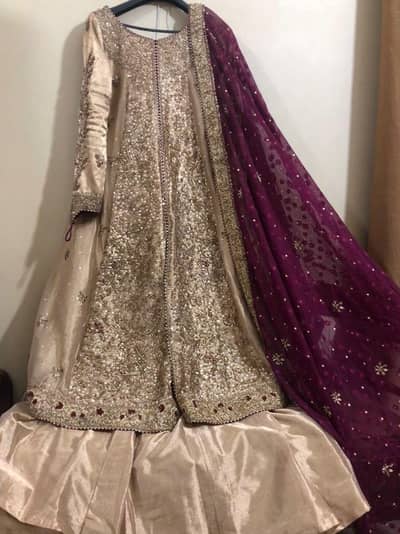Heavy Bridal Maxi with Dupatta – Golden & Maroon – Wedding Wear