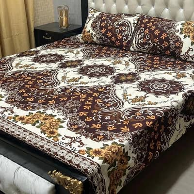 3 Pcs Crystal Cotton Printed Double Bedsheets