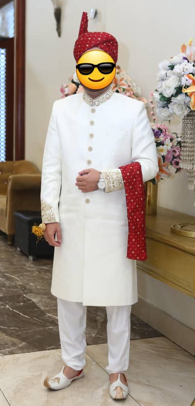 Elegant Wedding Sherwani & 3-Piece Suit with Turban – Excellent Cond