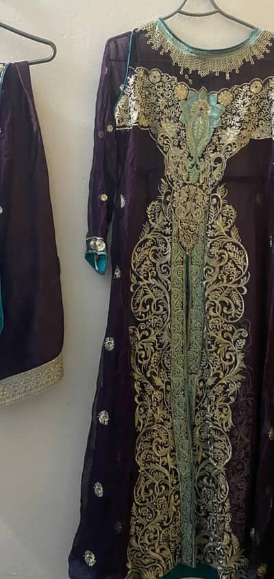 three piece embroidered chiffon dress for mehndi event