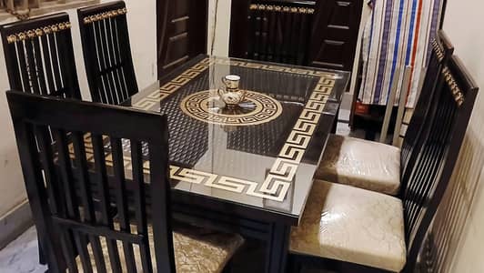 Pure Wood Brand New Glass Dining Table with Six Chairs