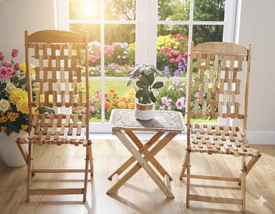 Handcrafted 3-Piece Folding Bistro Set - Natural Pine Wood