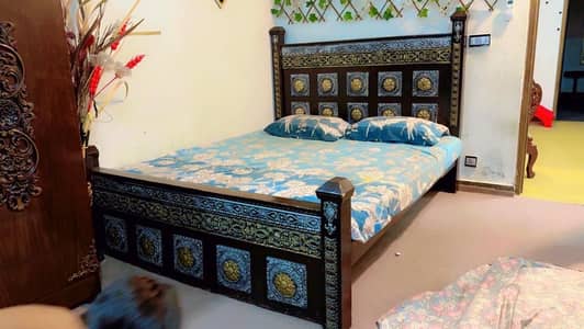 King size double bed with side table and matress