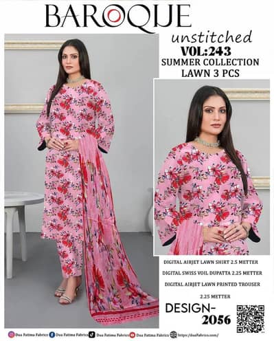 3 pcs women's unstitched  printed suit