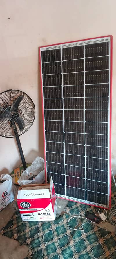 Solar plate 220watt and pedistal fan DC and battery 100ah and light