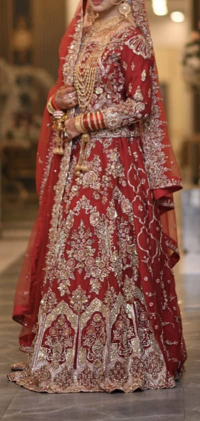 Red net bridal lehnga