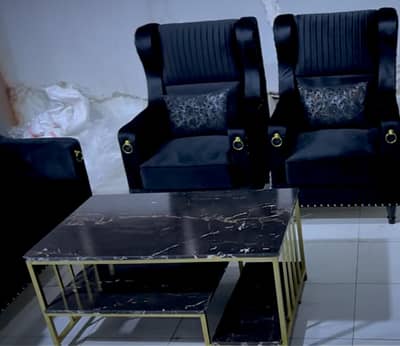 Luxury design wooden top center table with gold Metal frame.