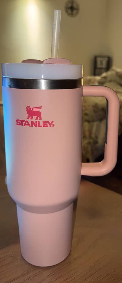 Pink Stanley Style Tumbler with Handle & Straw – Excellent Condition