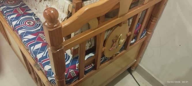 wooden baby cot with cradle and mattress