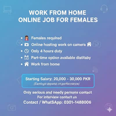 Online Work From Home Job for Female Hosts (4 Hours Duty)