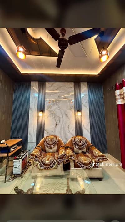 Ceiling 2x2-Media wall-Fluted panel-Wooden floor-PU stone-Wallpapers