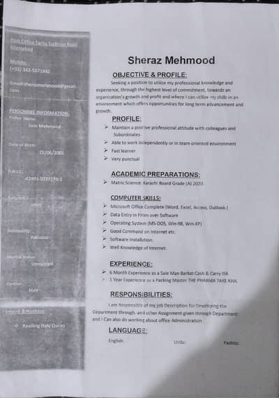 i need job you have any jobs pllz contact me 03019510350 whatspp