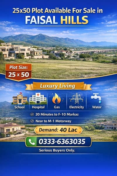 5 Marla Solid plot Available in Faisal Hills C Block