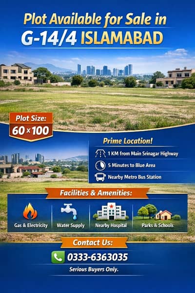 60X100 Category Plot Available For Sale In G-14/4