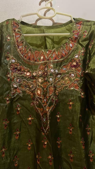 Beautiful Green Embroidered Gharara Set with Dupatta – Medium Size