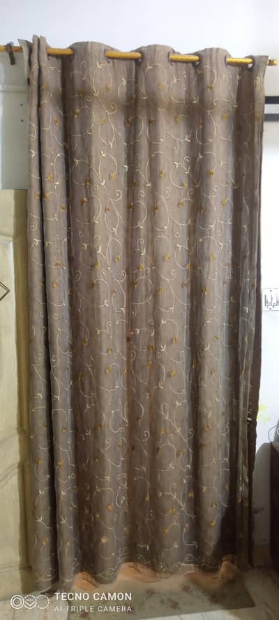 brown double curtains