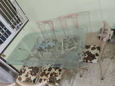 THICK GLASS DINING TABLE WITH CHAIRS