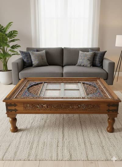 Hand Carved Solid Wood Center Table | Antique Design | Premium Quality