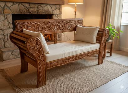 Luxury Hand Carved Wooden Sofa / Daybed | Solid Wood | Royal Design