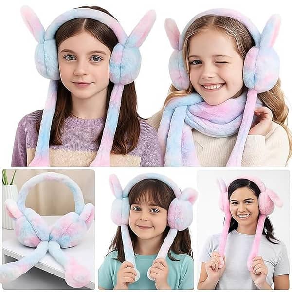 Kids Winter Earmuffs – Chu Chu Sounds Moving Bunny Ear Muffs for Winter – Soft Warm Plush Faux Fur Ear Warmers for Kids, Girls & Boys – Rabbit Ear Headband (Multicolor)