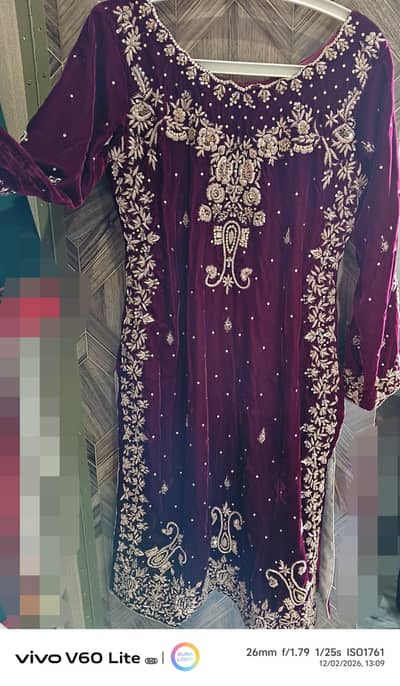 stitched velvet dress(3 piece)