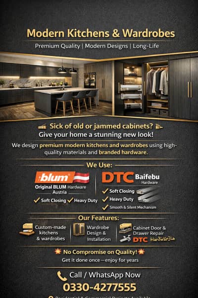 Wood Works Services in Lahore/ New Kitchen & Wardrobe Making/Carpenter