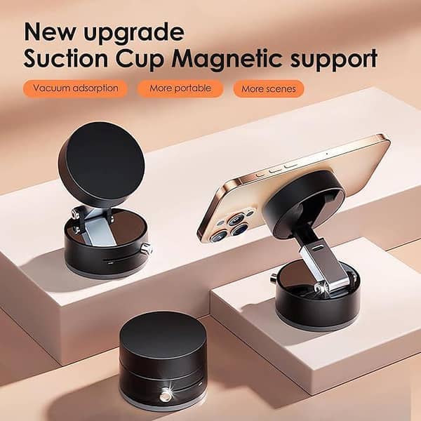 Vacuum Magnetic Suction Phone Mount, Hands-Free Shower Phone Holder, Stand Magnetic Cell Phone Holder for Car/Gym/Mirror/Smooth Surface, Compatible with iPhone & Android(Black