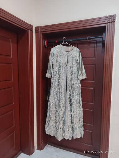 fancy n embroidered maxi dress with dupata n pouch