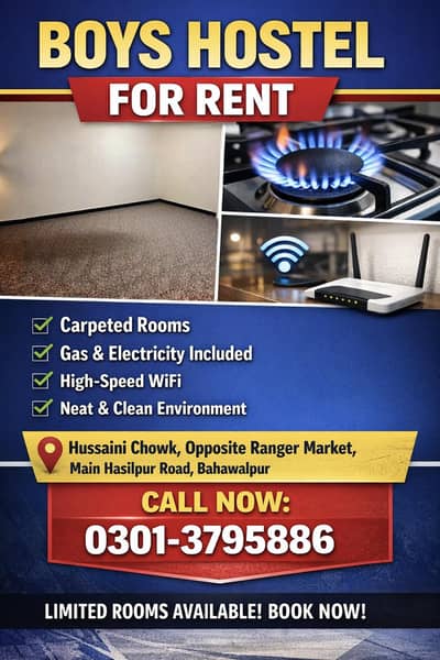 Boys hostel and full Rooms  available